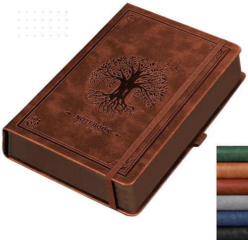 RETTACY A5 Notizbuch Dotted, Leder-Hardcover - 320 Seiten Bullet Dot Grid Journal, 100gsm Papier kein Durchdrücken, Innentasche für Bullet Journaling/Skizzen, 14.5x21cm, Braun