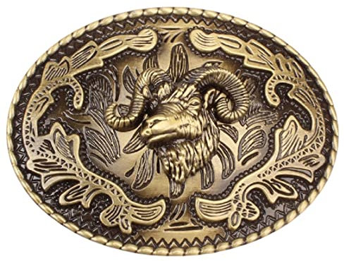 Fibbia da cintura a forma di capra, da uomo, con testa di pecora, con testa di pecora, con testa di capra, ovale, fibbia per cintura da cowboy, stile vintage punk rock, bronzo, regulär