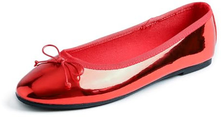 Feversole Women's Macaroon Colorful Memory Foam Cushion Ballet Flat Pumps Mirror Red UK Size 4