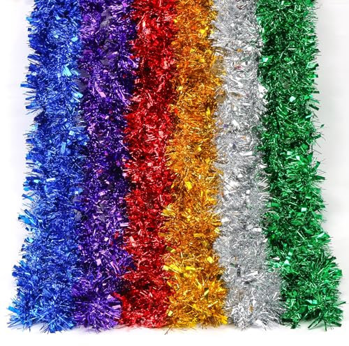 Lametta Girlande Weihnachten Farbe,Metallisch Girlande Weihnachtsbaum,4 Stück Glänzend Weihnachtsgirlande,Weihnachtsbaumschmuck Girlande,Lamettergirlande,Festliches Lamettaa Dekoration