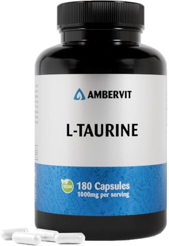 Taurin Kapseln 1000mg - 180 Kapseln - 3 Monatsvorrat | Vegan Aminosäure, Leicht Zu Schluckende, Hochdosiert und Keine Künstlichen Füllstoffe | Allergen, Gluten Frei | Ambervit