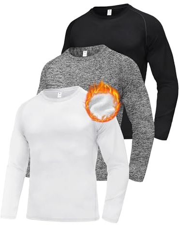 Lot de 3 à 5 chemises à manches longues pour homme - Protection UV - Pour la pêche, la randonnée, la natation, Doublure polaire noir/blanc/gris, Taille XL