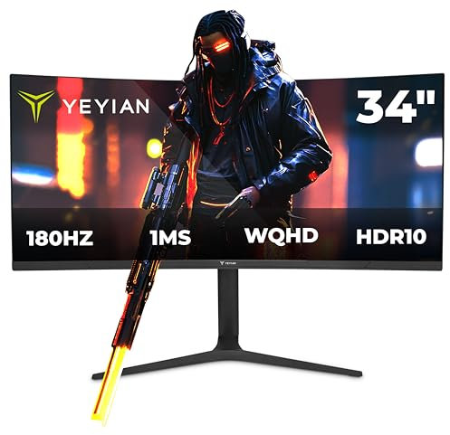 YEYIAN Proact FV234 Monitor Gaming 34 Curvo WQHD (3440x1440), Panel VA 180Hz, 1ms, FreeSync & G-Sync, 92% NTSC, Conectividad DP1.4 y HDMI 2.0