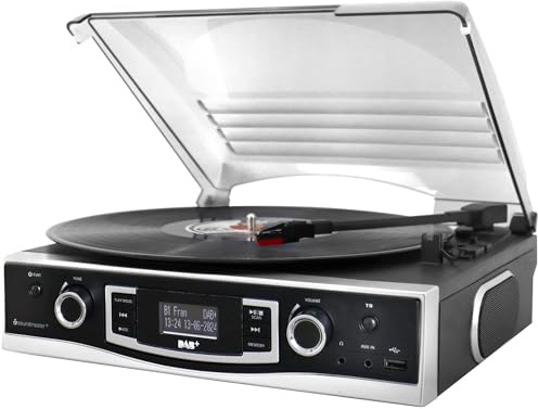 Soundmaster PL590SW skivspelare DAB+ USB MP3 radio inbyggd högtalare hörlursuttag kodning