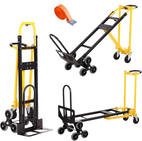 3-in-1 Industrial Convertible Hand Truck Dolly Cart,1000 lbs Capacity Aluminum Dolly Hand Truck with Stair Climber Wheels,Hand Trucks Heavy Duty for Warehouse Moving(Black Yellow)