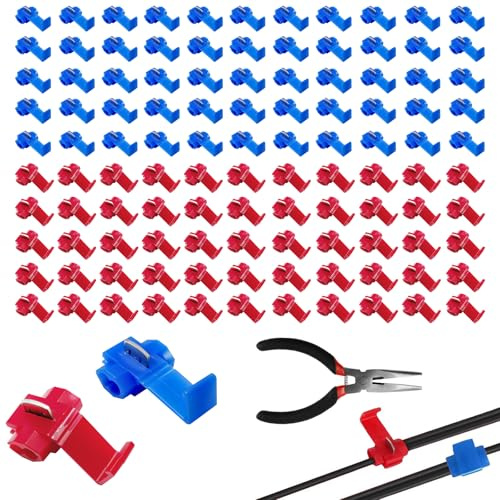 HavaCue 112 Pezzi Rubacorrente, T-Tap Ruba Corrente(Rosso e Blu), Morsetti di Derivazione Connettori Kit con Taglierine per Moto Auto Cablaggio Domestico Collegamento Filo