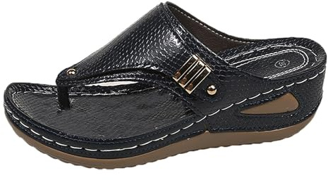 Sandales boho pour femme - Tongs d'été en cuir orthopédique - Sandales compensées - Bout ouvert - Pantoufles de plage, AAA noir, 38 EU