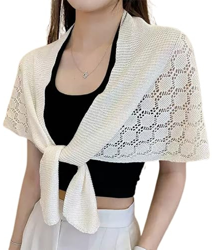 NiceYnn Women Crochet Shawl Wrap Solid Knitted Front Cross Cardigan Outwear | Poncho Knotted Cape Scarf Shoulder Tops Wrap False Collar Sun-Proof Shawl Sweater for Air-Conditioned Rooms