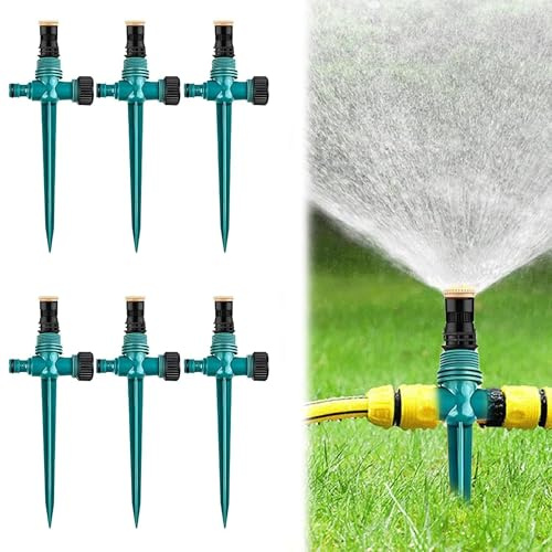 WUBAYI 6 aspersores de jardín giratorios automáticos – Pulverizador ajustable de 360° para césped, parterres y áreas pequeñas | Aspersor de césped para un riego eficiente