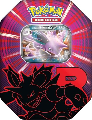 Pokémon TCG – Tin Box „Ewige Rivalen“ – Team Rockets Nidoking – 4 Boosterpacks + Exklusive Holo-Promokarte – Original Pokémon Sammelkarten Tin – Deutsch