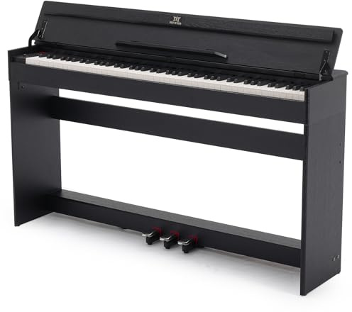 MUSTAR 88 Tasten Digital Piano, Halbgewichtete Tasten Klavier mit USB/MIDI und Bluetooth, Halb-offene Abdeckung, E-Piano mit 3-Pedal-Einheit, Stereolautsprechern, 800 Töne und 64 Polyphony, Schwarz