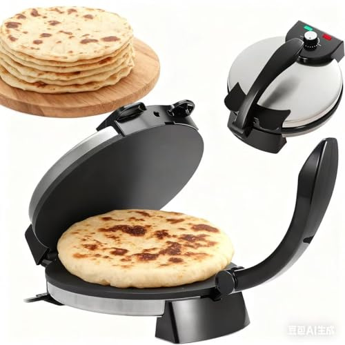 Elektrisk Roti Maker, 1200W Non-Stick Automatisk Justerbar Temperatur Roti Maker Maskin, 10-tums Elektrisk Chapati Maker, Kokplatta Dubbelsidig Uppvärmning for Pannkakor, Crêpes, Pizza, Pitabröd