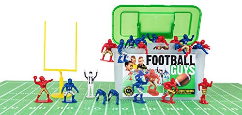 Kaskey Kids Football Guys, Red Gold vs. Blue Silver, 30 Pieces in Each Set, Includes 2 Teams, Accessories, and Travel Storage Case, Nostalgic Sports Action Figures for Imaginative Play, Ages 3 and Up