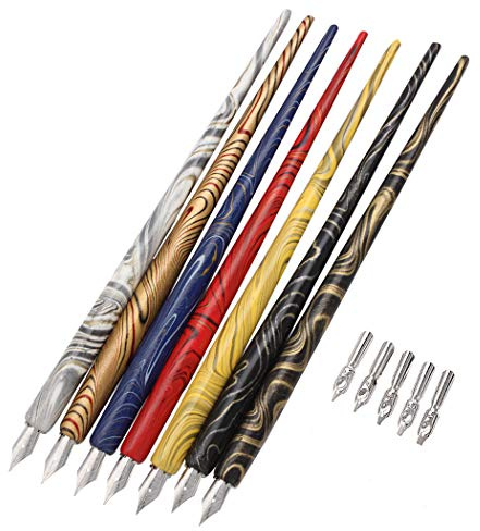 SIPLIV Kit de bolígrafo de dibujo de caligrafía professional manga gothic pen dip pen, 7 manijas para portalápices, 12 puntas (7 puntas de pluma estilográfica, 5 puntas planas) - 7 piezas c