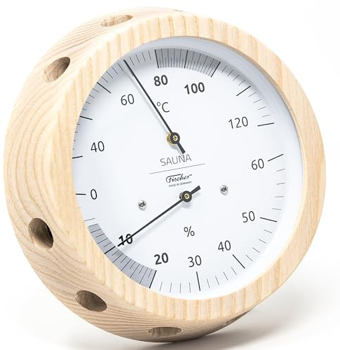 Fischer 5076.00 Sauna Climate Meter - 155 mm Hair Hygrometer and Bimetal Thermometer Made in Germany