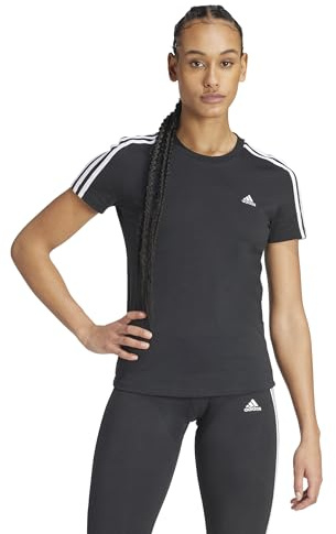 adidas Women's Essentials Slim 3-Stripes Tee, Black / White, M