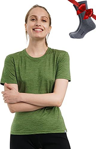 Merino.tech 100% Tee Shirt Merinos Femme + Chaussettes Gratuites | Tee Shirt Léger, Respirant, Anti-Odeur Naturel, Idéal pour la Randonnée, Ski, Voyage, Non-Irritant