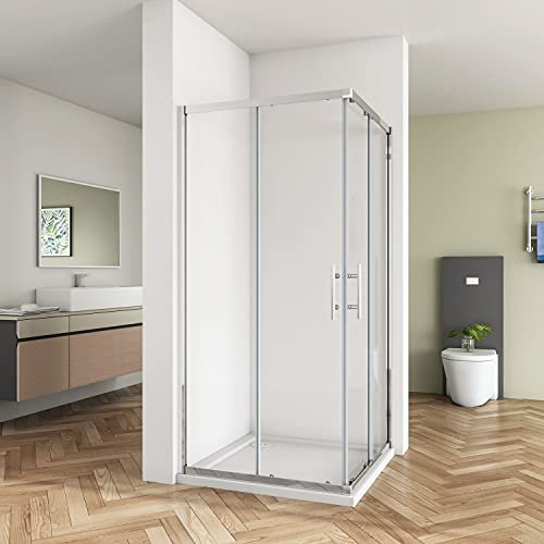 Biubiubath 800x800mm Sliding Corner Entry Shower Enclosure Door Cubicle with Stone Tray