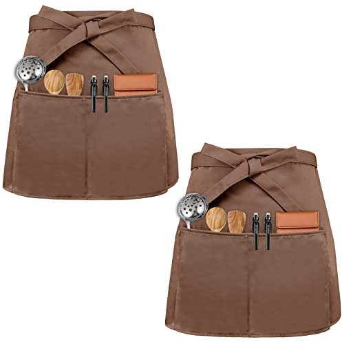 Colexy 2 Pcs Delantal de Cocina Delantal de Cintura con 3 Bolsillos Delantal para Hornear Delantal de Cocina para Hombre y Mujer Bistro Restaurante Hotel Café Chef Camarero Limpieza Pintura