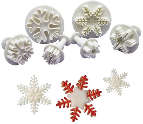 CONGGUAN 6PCS Snowflake Cookie Cutters Fondant Plunger Cutter Set for Christmas Biscuit Cookies Cake Decorating Sugarcraft Baking Moulds