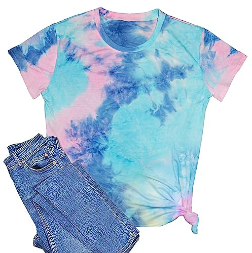 SUWATOIN Tie Dye T Shirt for Women Summer Crew Neck Short Sleeve Shirts Casual Loose Fit Tops
