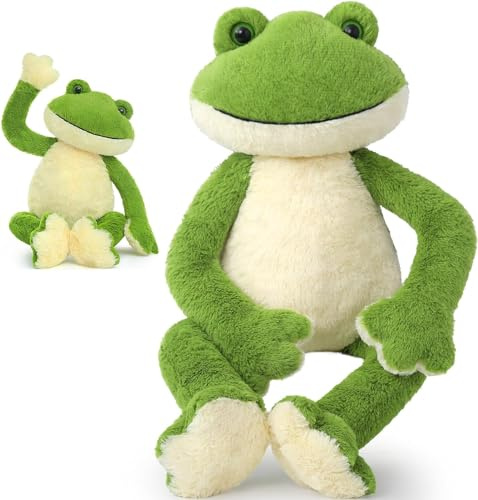 MorisMos Peluche Grenouille Géant, 60cm Vert Grand Grenouille Animaux en Peluche Réaliste Frog Peluches Kawaii Teddy Cadeaux pour Enfants Anniversaire Décorations