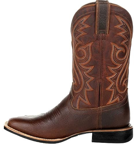 ticticlily Cowboy Boots Herren Westernstiefel Weiche Retro und Bequeme Gummisohle Stiefel für Frühling Herbst Wandern Trekking-Jagd C Braun 48