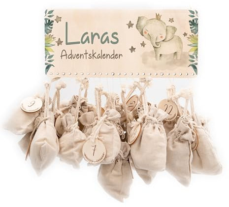 Kidsmood – Personalisierter Adventskalender 2025 aus Holz mit niedlichen Tiermotiven | Weihnachtskalender zum Befüllen mit Geschenktüten & Holzzahlen | Nachhaltige Weihnachtsdeko für Kinder & Familie