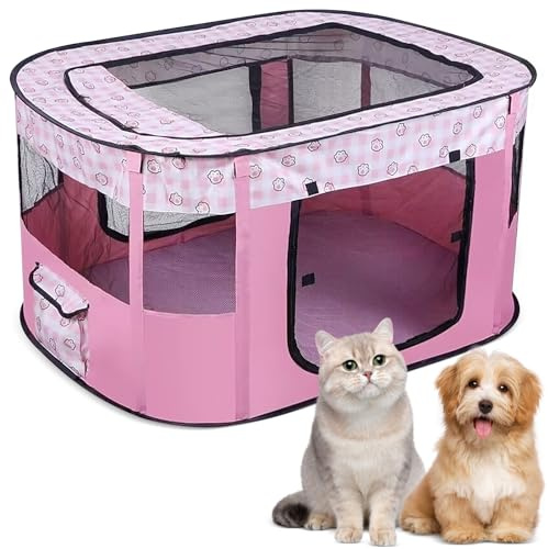 Recinto per Cani da Interno Pieghevole, Recinto per Cuccioli Rosa 70 x 55 x 40 cm, Recinto per Gatti Traspirante, Portatile Box per Cani da Interno, Recinto per Animali pour Gatti, Cani, Conigli