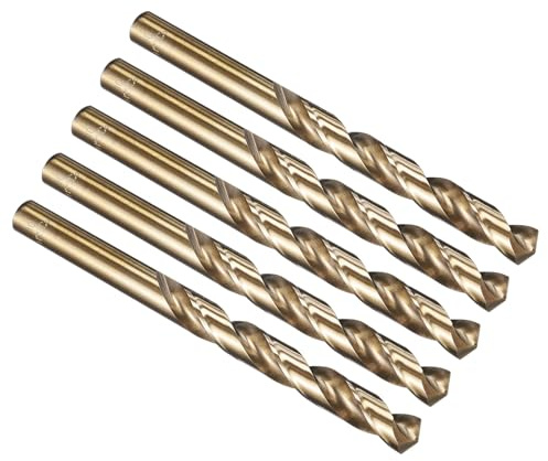 PATIKIL 10mm Drill Bit, Jobber Straight Shank M35 Cobalt 5% High-Speed Steel 135° Gold Finish for Stainless Steel Hard Metal - 5 Pack