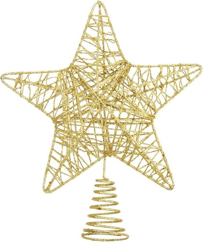 DERAYEE Étoile Sapin de Noël Dorée Pétillante,Cime d'arbre pour Sapin de Noël Décoration,Étoile en Fer pour Sapin,Pointe de Sapin