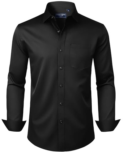 Men Black Shirt Long Sleeve Business Casual Non Iron Formal Dress Shirt
