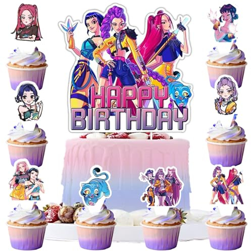 JUNERUN 25 Pezzi Decorazioni Torta Compleanno Huntrs per Ragazzi Ragazza, Topper Torta Compleanno Huntrs, Happy Birthday Decorazioni Torta, Cake Topper per Festa di Bambini (B)