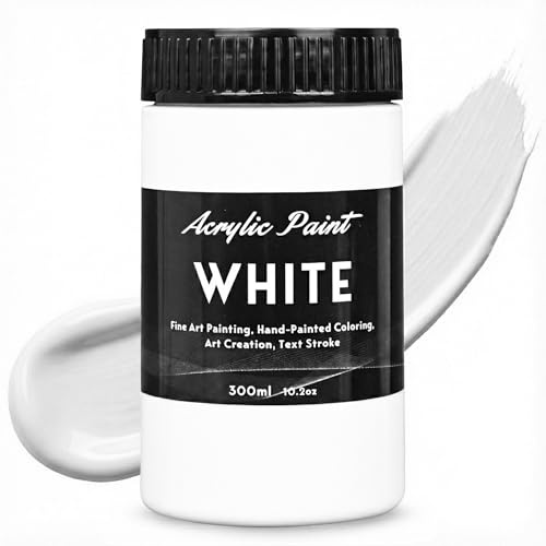 YULL Acrylfarbe Weiß 300 ml, Cremige Acryl Holzfarbe Weiß auf Wasserbasis Wasserfest Lichtecht Schnell Trocknend zum Auftragen mit Pinsel auf Leinwand, Stein, Holz, Papier und Malkarton (deckweiß)