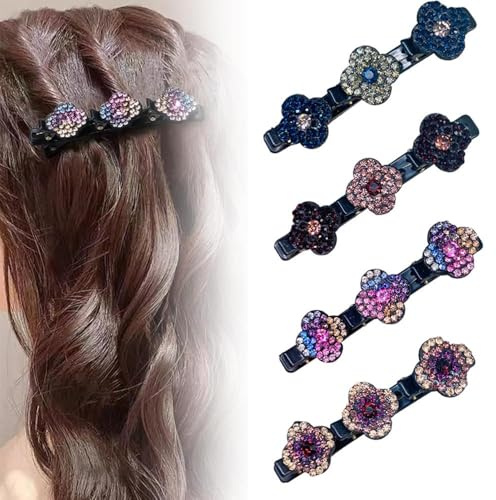 Barrettes à cheveux élégantes avec strass - Pinces tressées à double couche de strass pour femmes et filles