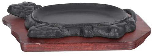 BAZEITFLOW Piastra Teppanyaki in Ghisa Antiaderente Vassoio in Legno 21x14 Cm, Piatto da Bistecca e Padella per Grigliare Pesce, Accessorio Cucina per Ristorazione e Intrattenimento