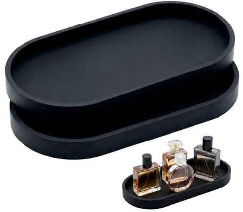 2 Pcs Key Tray, Bathroom Vanity Tray, Black Tray for Perfume and Candle Display, Dresser Jewelry Ring Dish Tank Kitchen Sink Countertop Organiser Plate Holder, Decorative Tray for Home Organisation