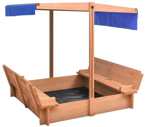 GeenYuu Sabbiera con tetto in legno di abete, 112 x 112 x 112 cm, resistente alle intemperie, con panca e protezione solare, giocattolo per bambini in giardino, balcone, terrazza, box per bambini