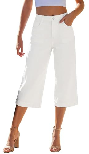 Generiska jeansbyxor, dam, sommar, knälång – jeans, culotte, dam, 3/4, breda ben, jeans, hög midja, fritidsbyxor med fickor, avslappnad passform, sommarjeans, casual, caprijeans, klassiska denimbyxor
