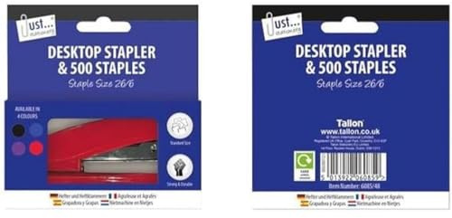 Just Stationery Stapler with 500 No 26 Staples, Assorted Colours