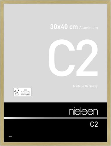nielsen Bilderrahmen, 30 x 40 cm, Aluminium, Gold matt, Fotorahmen zum Aufhängen im Hoch- & Querformat, Echtglas, C2