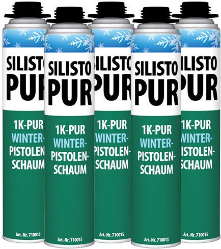 SILISTO PUR 1K Winter Pistolenschaum 5x 750 ml – Profi-Montageschaum, Verarbeitbar bis −10 °C, hohe Ausbeute, B2, Fenster- & Türeninstallation, Hohlraum-Füllung & Abdichtung