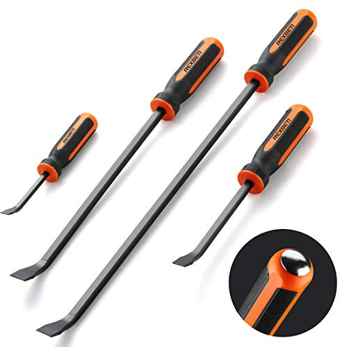 REXBETI Pry Bar Set, 8, 12, 18 and 24 Heavy Duty Pry Bar 4-Piece Mechanic Hand Tools, Thicker Strike Cap Handle, Black Orange