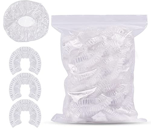 Disposable Shower Caps, Sopito 100pcs Plastic Elastic Bath Caps Waterproof Clear Shower Hat for Women Spa, Home Use, Hotel and Hair Salon, Portable Travel