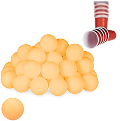Relaxdays Beer Pong Bälle, 48 Stück, Tischtennisbälle aus Kunststoff, ohne Aufdruck, Ping Pong Bälle 38 mm Ø, orange, orangefarbenem