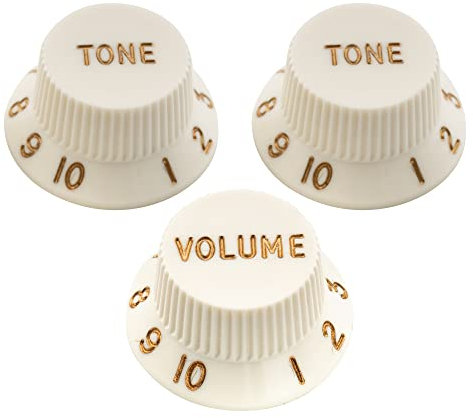Musiclily Ultra Universal Strat Potiknöpfe Knobs Gitarre 1 Volume 2 Tone Set für Fender USA Stratocaster ST Style E-Gitarre, Aged White