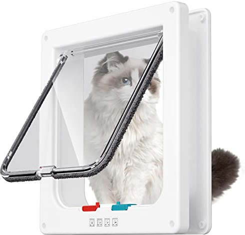 FAREVER Large Cat Door Interior Door Pet Door for Cat Exterior Door 4 Modes Locking Suitable for Window and Wall (White)