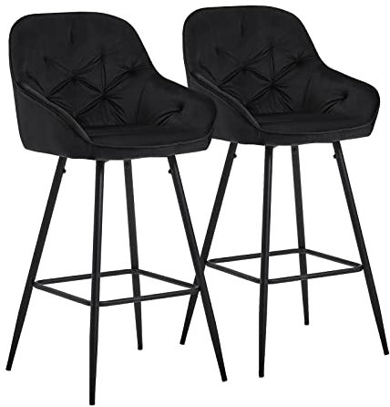 CLIPOP Barhocker 2er Set Samt Barsessel Küchenhocker mit Armlehne und Fußstütze, hohe Rückenlehne Frühstücksbarhocker für Zuhause, Küche (Schwarz, 55 x 53 x 107 cm)