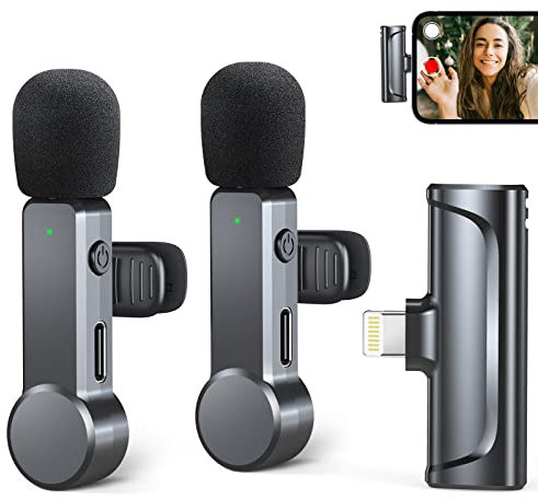 Lavalier Mikrofon Wireless für iPhone,Plug & Play,2er-Pack Mini Mikrofon mit Rauschunterdrückung/Stummschaltung,Tragbare Microphone,Ansteckmikrofon für Live Streaming,YouTube,TikTok,Vlog(2 in 1/iOS)