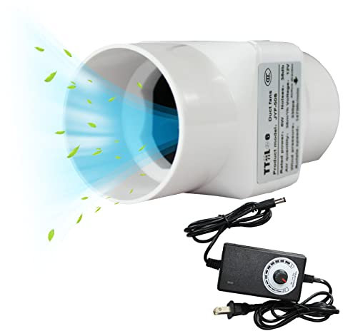 2 Inch 12V Inline Duct Fan for Grow Tent, 50mm 6W Air Vent Fan Booster, Small Mixing Flow Pipe Exhaust Fans, 36 m³/h Mini Blower for Pet House, Attic, Wardrobe, Shoe Cabinet (Speed Controller)